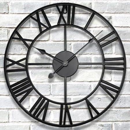 Retro Silent 30 inch Large Roman Numeral Wall Clock, Indoor Loft, Bedroom, Living Room, Porch Art Decor Metal Clocks, Outdoor Farmhouse Patio Waterproof, Battery Operated Antique Black Clock