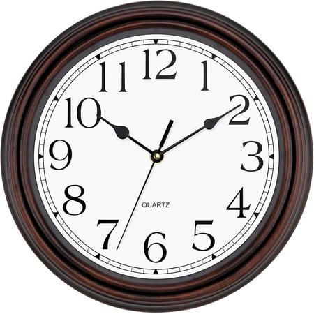 Retro Silent Non-Ticking Round Classic Clock Quartz Decorative Battery Operated Wall Clock for Living Room Kitchen Home Office 12 Inch (Bronze)