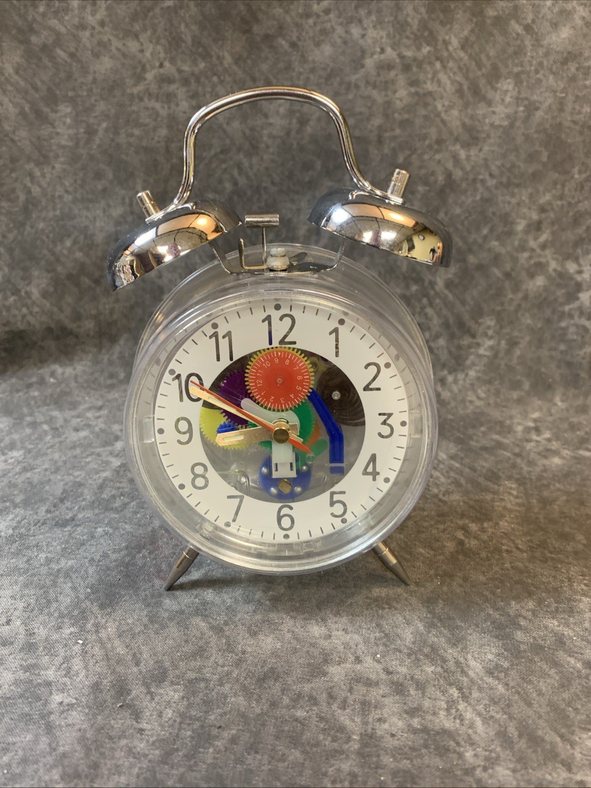 Retro Style Twin Bell Wind-up Alarm Clock Plastic See Through Casing Works!