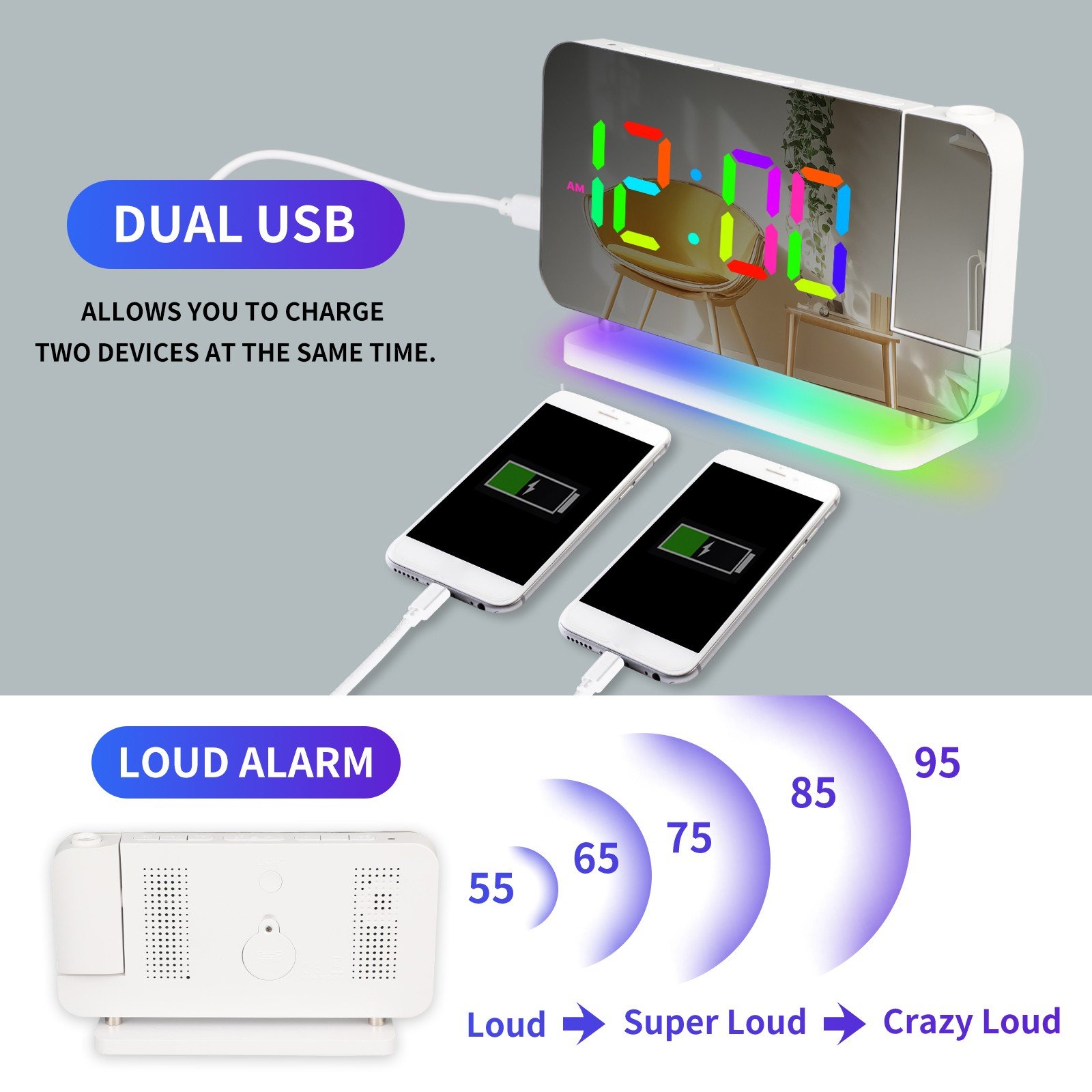 RGB Colorful LED Electronic Clock Colorful Night Light Alarm Clock Home OWWE