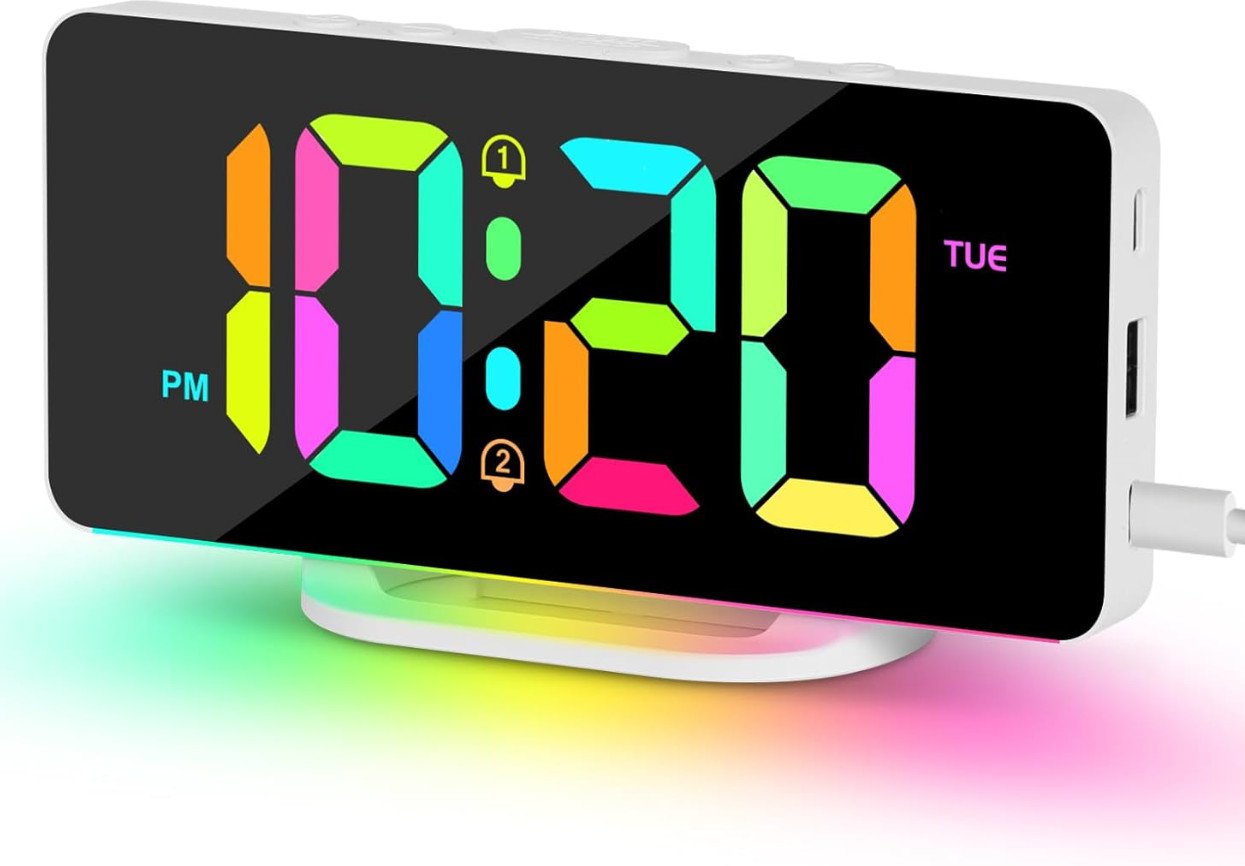 RGB Digital Alarm Clock with Color Changing Night Lights, Dual Alarms with Snooz