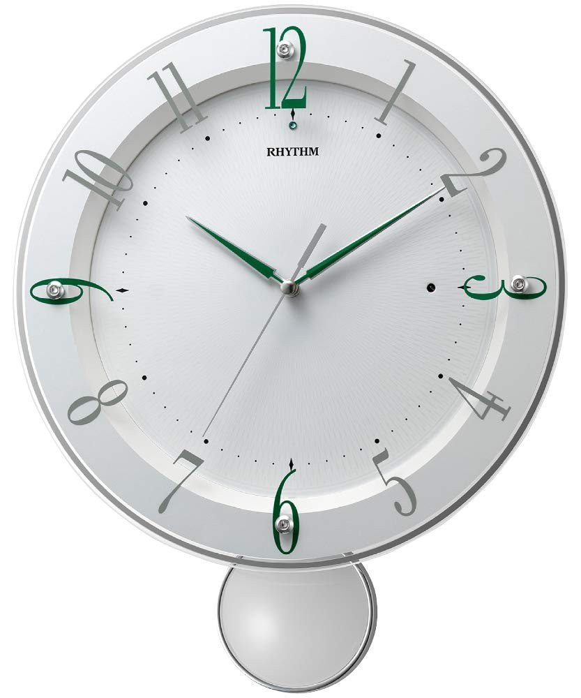 RHYTHM Radio-Controlled Analog Wall Clock with Continuous Second Hand and Pendul