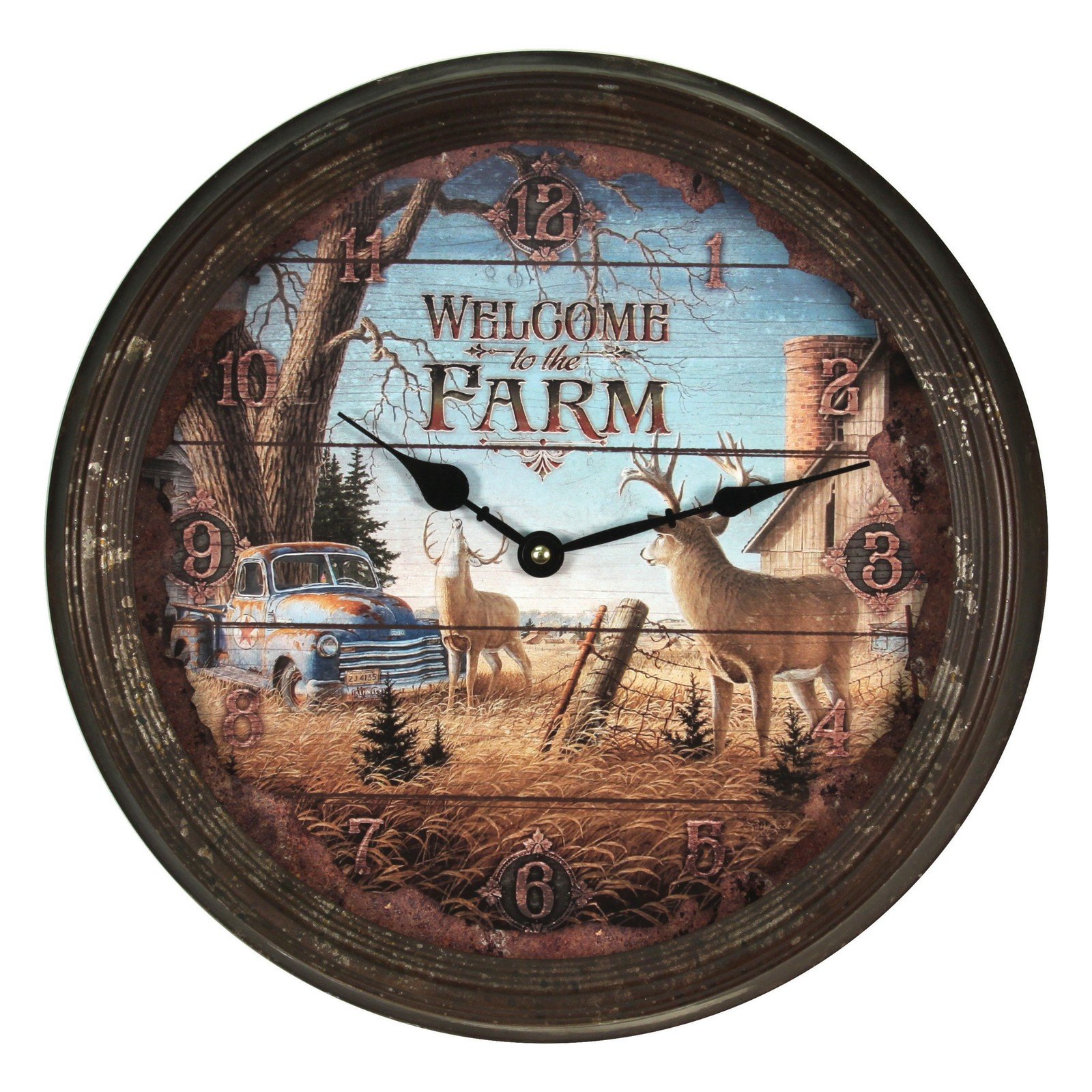 Rivers Edge Products 15-Inch Wall Clock, Distressed Analog Clock With Tin