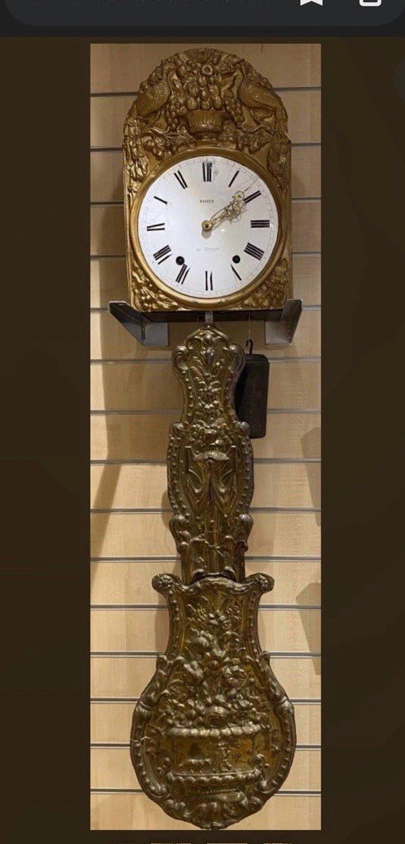 Rogier Clock Creuzot Swiss Pendulum French Antique Old Gold Wall Hanging 1880s