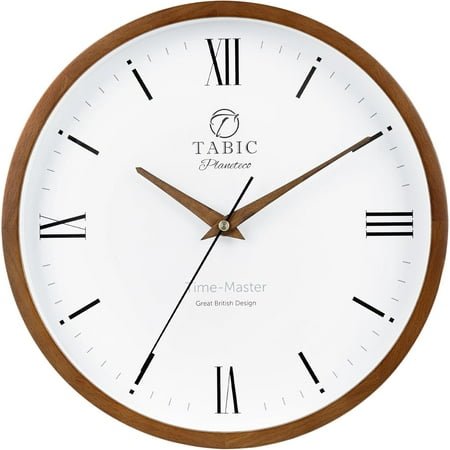 roman numeral wall clock – quality handmade clock with classic and timeless design – battery-powered and ultra silent for homes, offices, and classrooms - dark stain