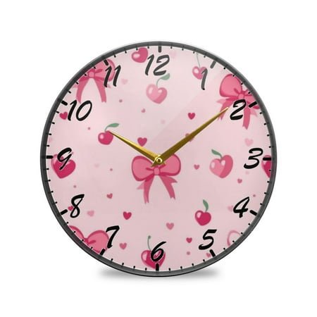 Round Clock Wall Clock Decorative Clock 9.5 Sizes Clock Bows and Hearts Pattern