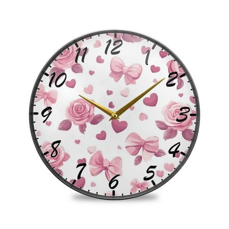 Round Clock Wall Clock Decorative Clock 9.5 Sizes Clock Pink Roses and Bows