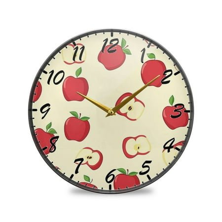 Round Clock Wall Clock Decorative Clock 9.5 Sizes Clock Red Apple Pattern