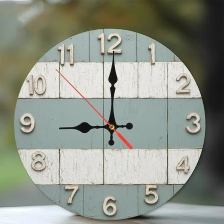 Rustic Farmhouse Style Wall Clock Wooden Distressed Chic Home Decor 10-Inch Silent Wooden Wall Clock, Battery Operated (AA Batteries Not Included), Artistic Home Decor