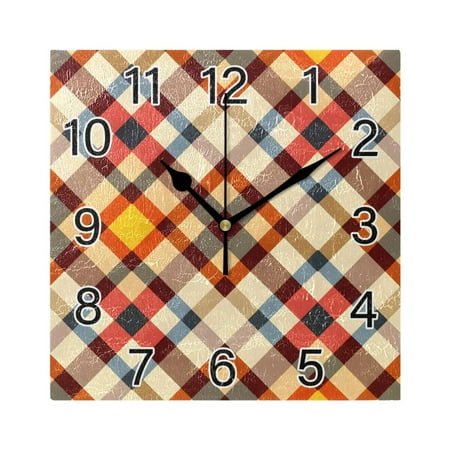 Ryvnso Red Artistic Checkered Pattern Wall Clock Square Silent Non-Ticking Battery Operated 7.78