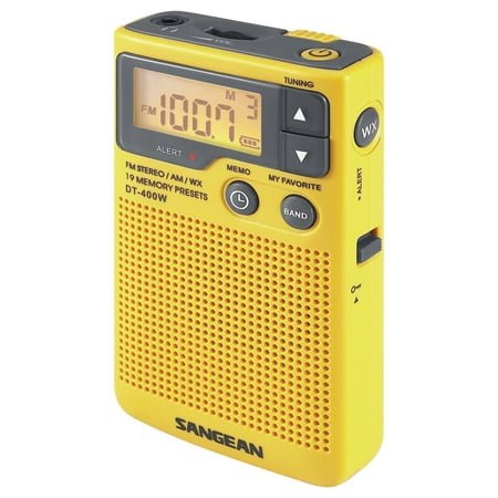 Sangean DT-400W Portable AM/FM Pocket Digital Clock Radio with Weather Alert, DT-400WPT