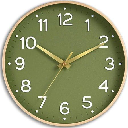 Sanmadrola Wall Clocks Battery Operated,12 inch Silent Non Ticking Modern Wall Clock for Living Room Bedroom Kitchen Office Classroom Decor Glass Front Olive Green with Gold Frame