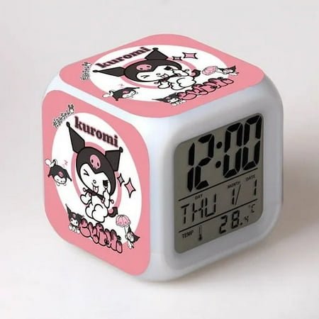 Sanrio Hello Kitty LED Glowing Alarm Clock Anime Melody Kuromi Cinnamoroll Cartoon Kids Digital LED Alarm Clock Christmas Gifts