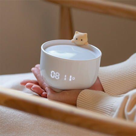 Sarkoyar Night Light,Alarm Clocks USB Powered Cats Teacup ABS LED Night Light Digital Clock for Desk