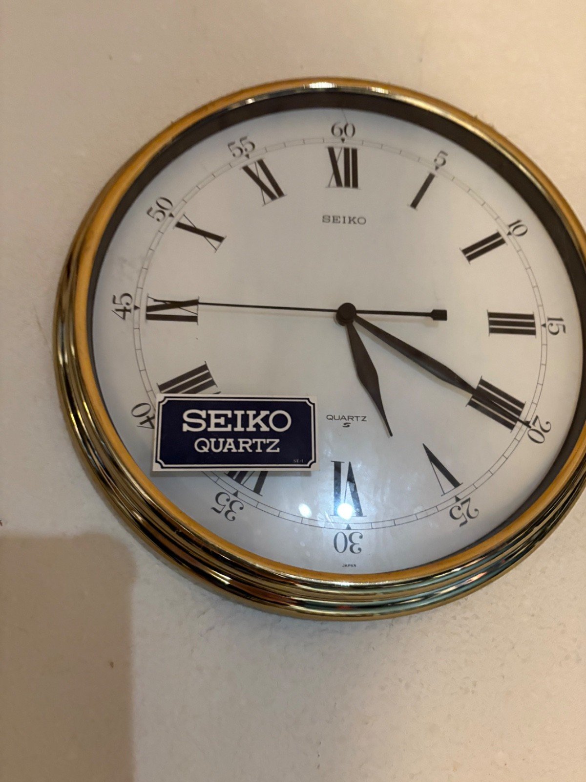 Seiko Circular Quartz Wall Clock With Roman Numerals Gold Tone