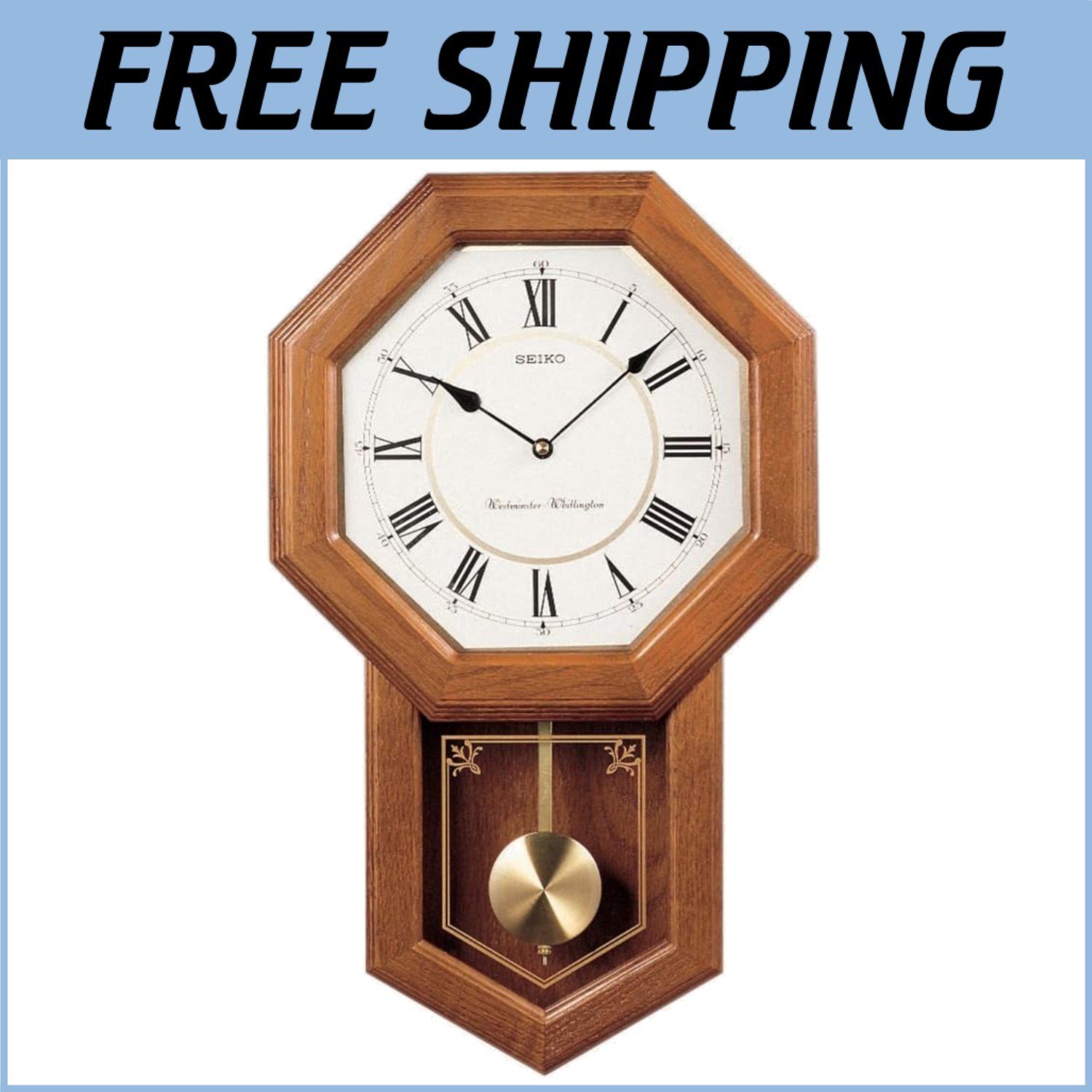 Seiko Light Oak Traditional Wall Clock with Chime & Pendulum - Elegant Design