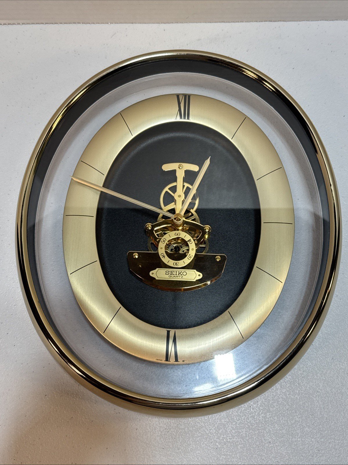 Seiko Skeleton Visible Movement Wall Clock QAX201G Gold Tested Vintage 1980's