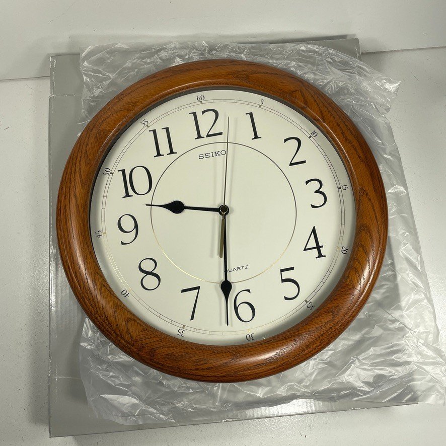 Seiko Wall Clock Quiet Sweep Second Hand Dark Brown Solid Oak Case