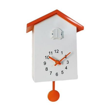 sentaili New Nordic Style Wall Clock Cuckoo Chime Time Zone Bird Hourly Chiming Silent Clock Mechanism Horloge Home Decorating Items Art - White+Orange