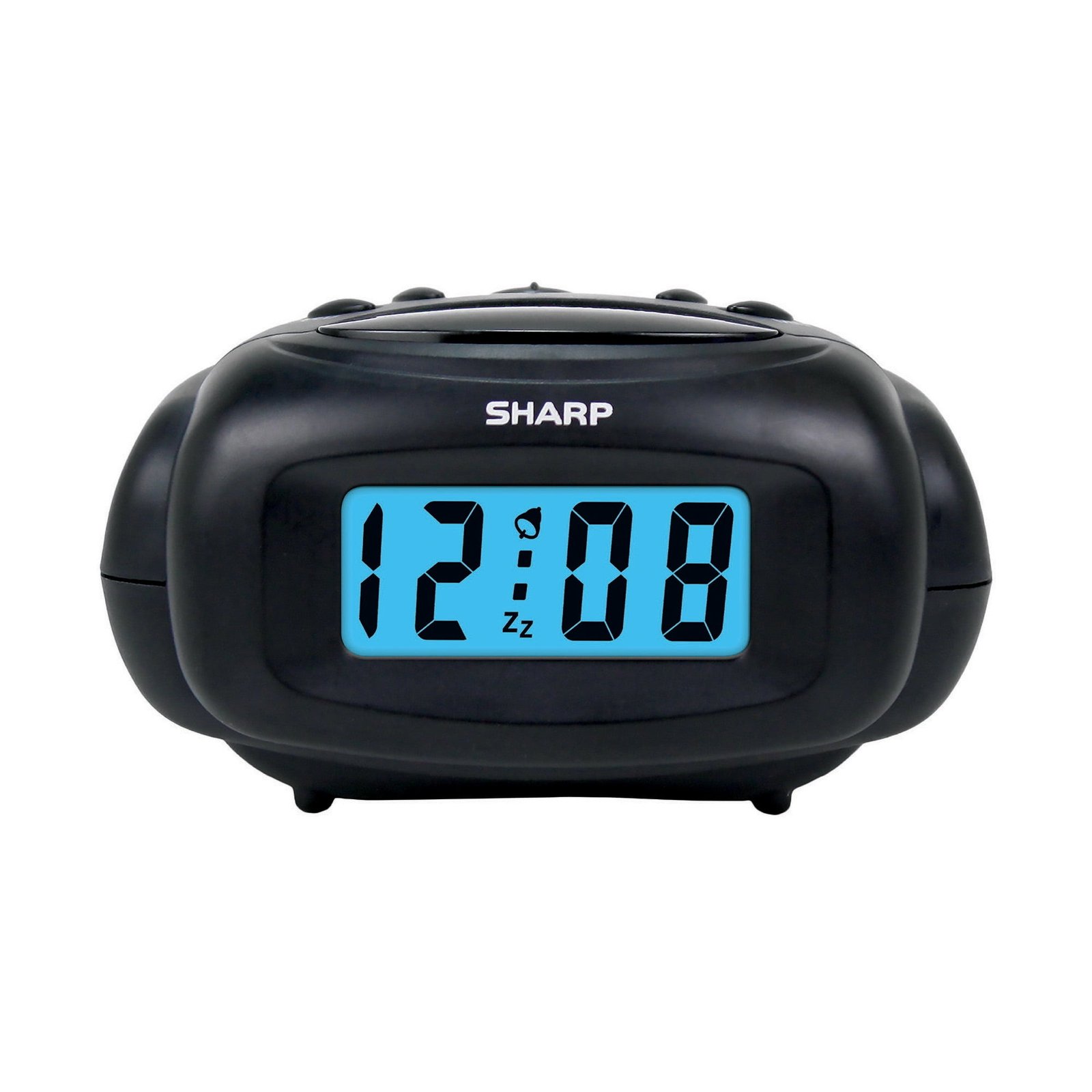 SHARP Digital Alarm Clock,Black,LCD Display, Battery Operated,Small,Travel Clock