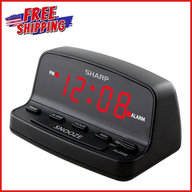 SHARP DIGITAL ALARM CLOCK Loud Alarm Snooze Keyboard Controls LED Display Black
