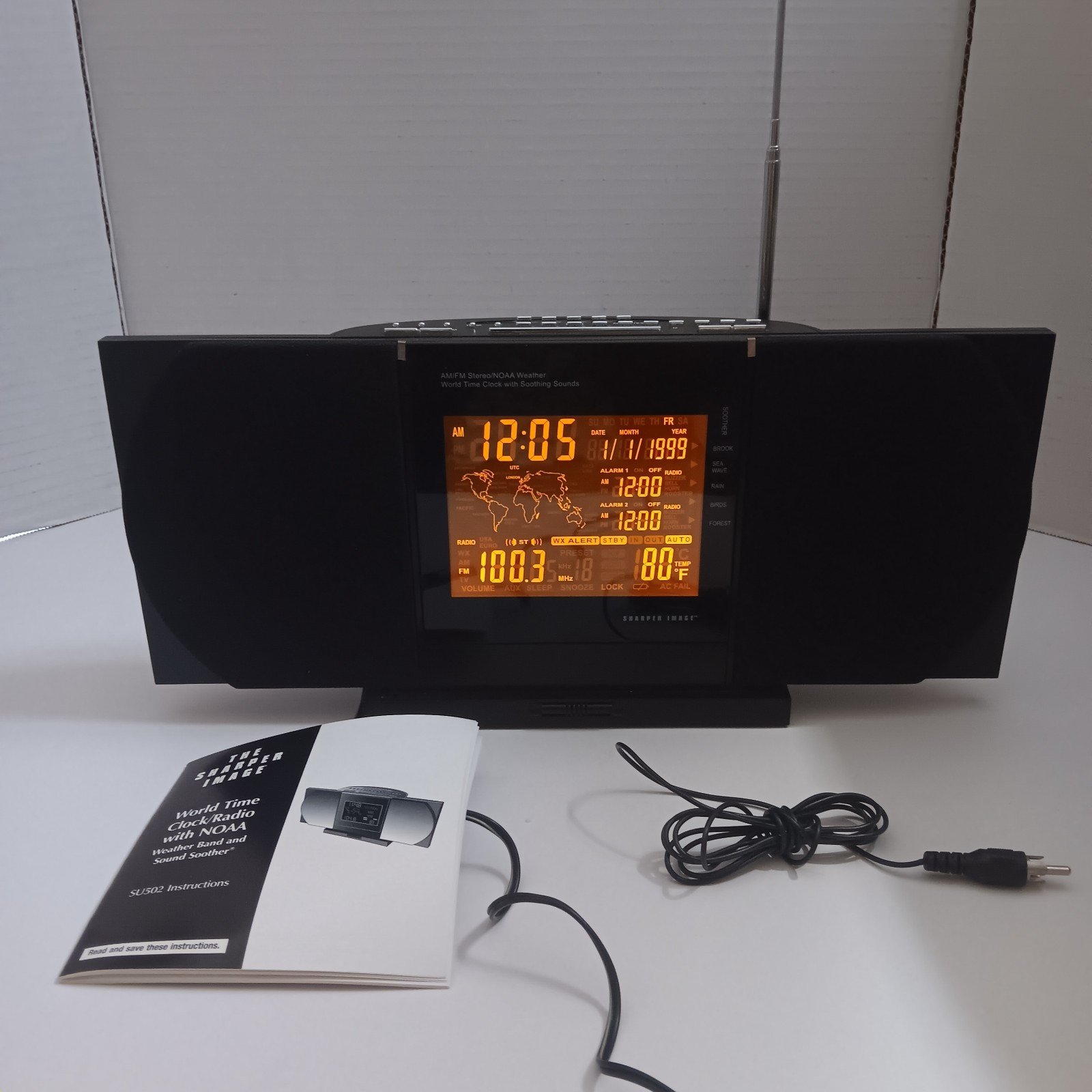 Sharper Image World Time Clock Radio SU502 AM/FM Weather With Manual
