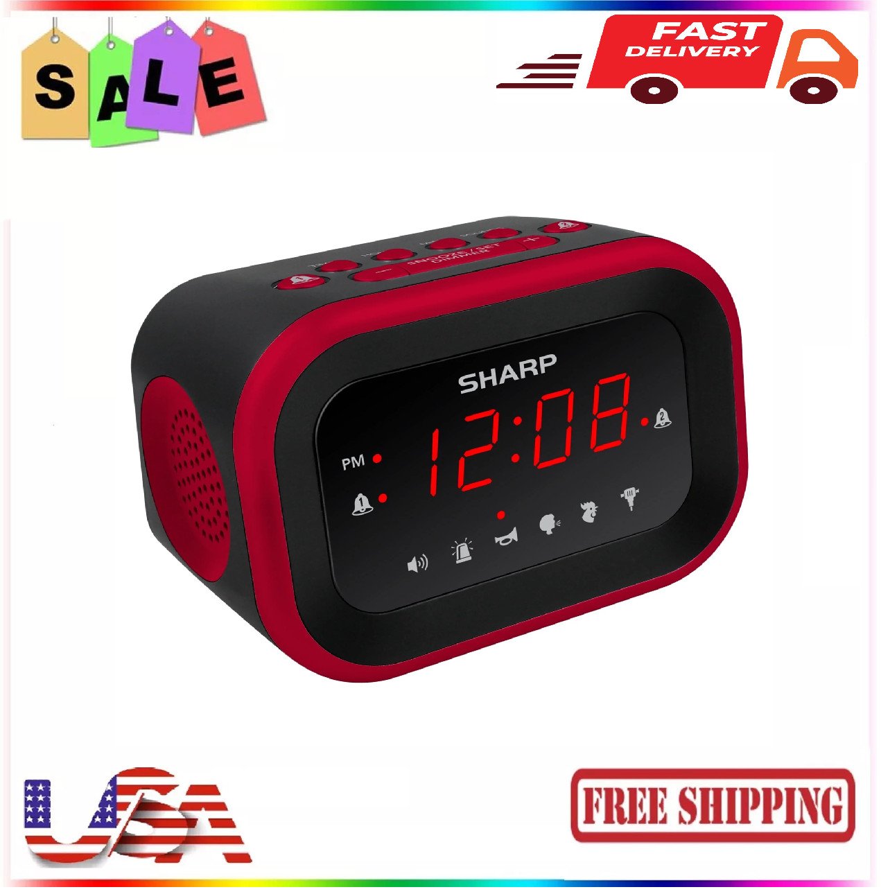 Sharp Super Loud Alarm Clock for Heavy Sleepers, 6 Extremely Loud Wake Up Sounds