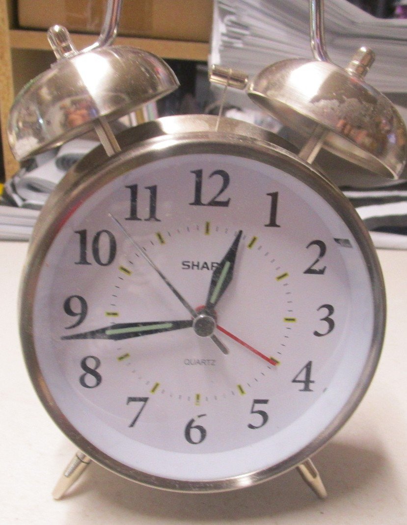 Sharp Twin Bell Quartz Alarm Clock Silver Brushed Metal
