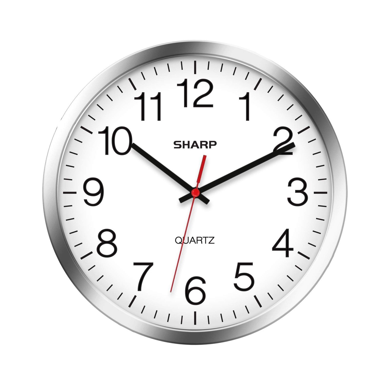 SHARP Wall Clock – Silver/Chrome, Silent Non Ticking 10 Inch Quality Quartz