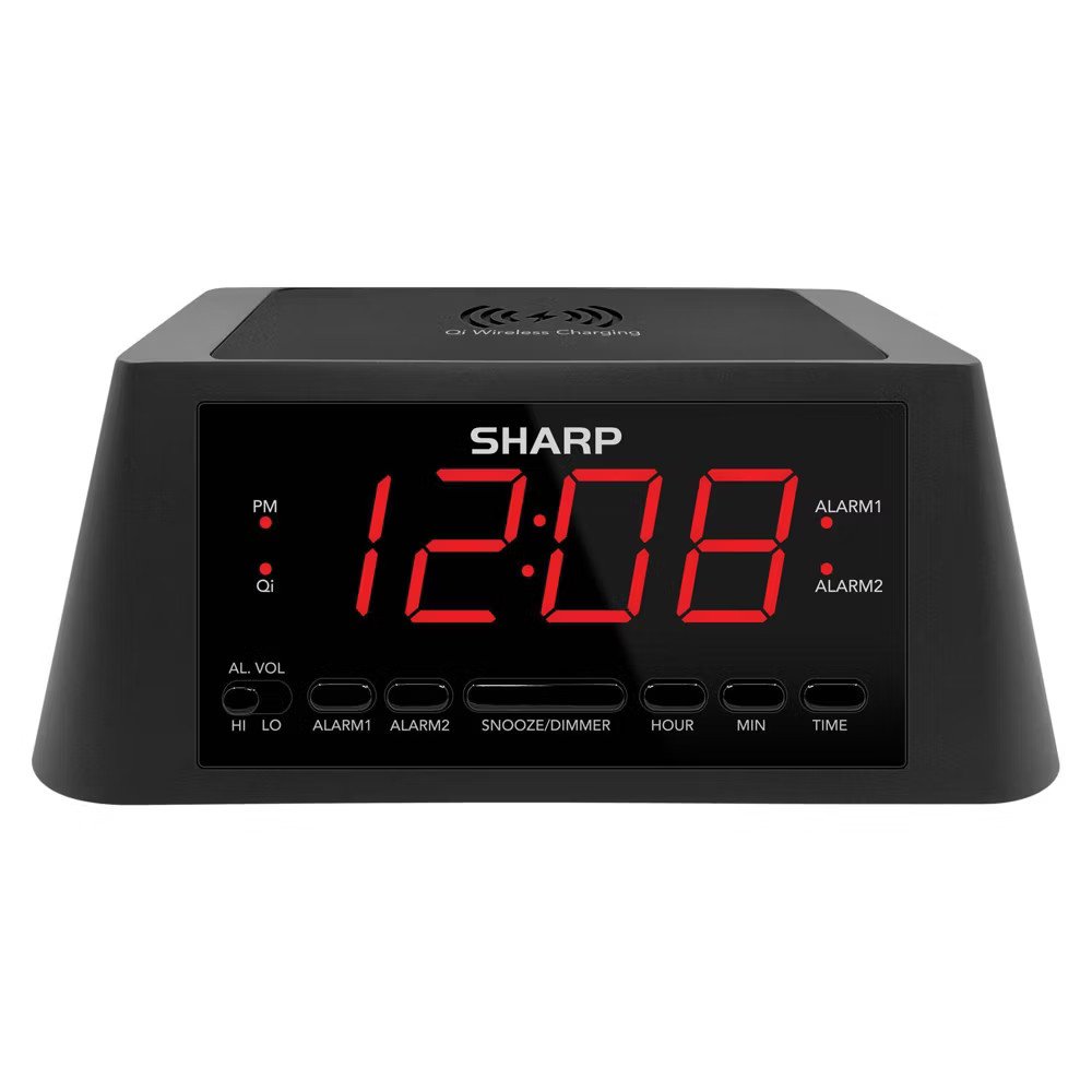 Sharp Wireless Charging Table Alarm Clock MagSafe Compatible LED USB Port