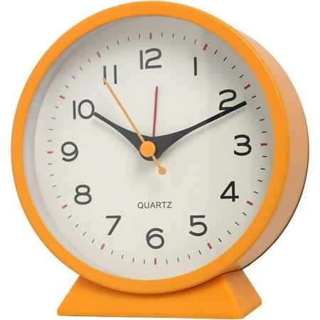 SHISEDECO 4.5 Battery Operated Antique Retro Analog Alarm Clock, Small Silent Bedside Deskclock with Light Function, Non-Ticking Tableclock Decor for Living Room, Bedroom, Bedside, Shelf (Orange)