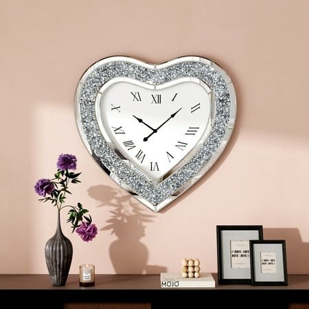 SHYFOY Luxury Modern Heart Shaped Wall Clock Decorative Mirrored Wall Clock for Living Room
