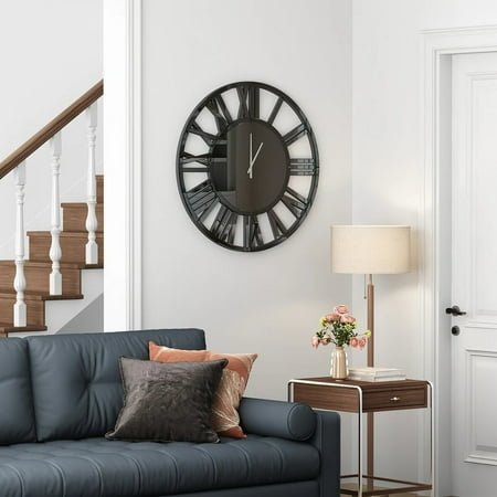 SHYFOY Round Black Glass Wall Clock - 18 Modern Large Clocks Wall Decor for Living Room Office Bedroom Fireplace