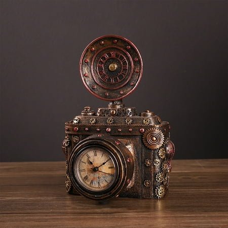 shyuyusa Vintage Camera Alarm Clock - Resin Desktop Decor With Functional Timepiece