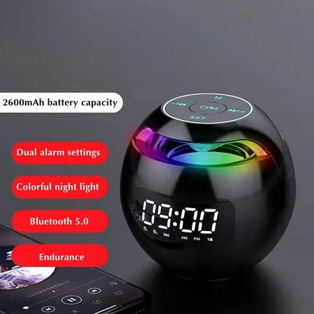 Skegnu Loud Alarm Clock Wireless Bluetooth Speaker Colorful Subwoofer With LED Display FM Radio Alarm Clock Bluetooth Hifi Card MP3 Music Play Alarm Clocks for bedrooms