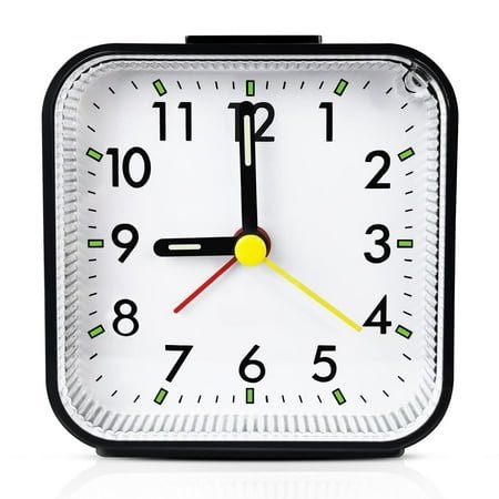 Small Analog Travel Alarm Clock, Battery Operated Clock, Quieter Bedside Alarm Clocks for Bedrooms Bathroom Living Room Kitchen Shelf, Black