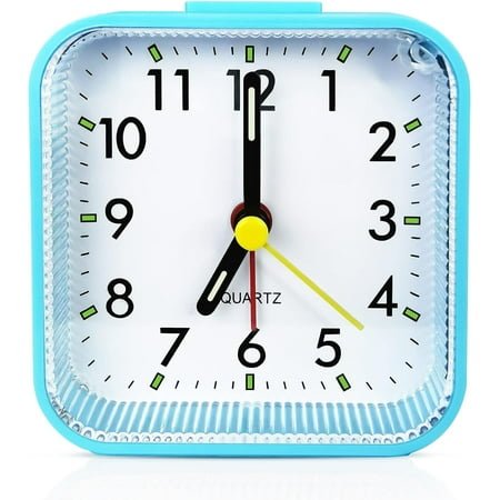 Small Battery Operated Analog Alarm Clock, Travel Clock,Slient Bedside Clocks for Bedrooms Bathroom Shelf Desk,Blue