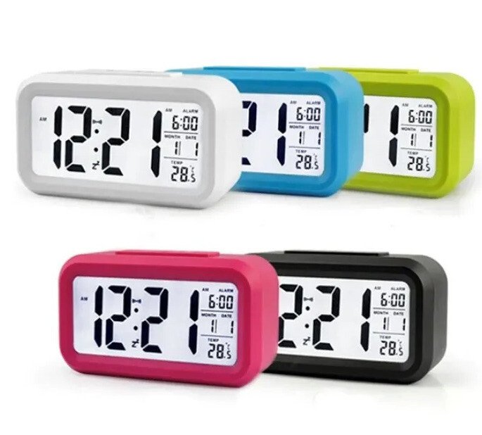 Smart Night Light Digital Alarm Clock with Indoor Temperature LCD Display