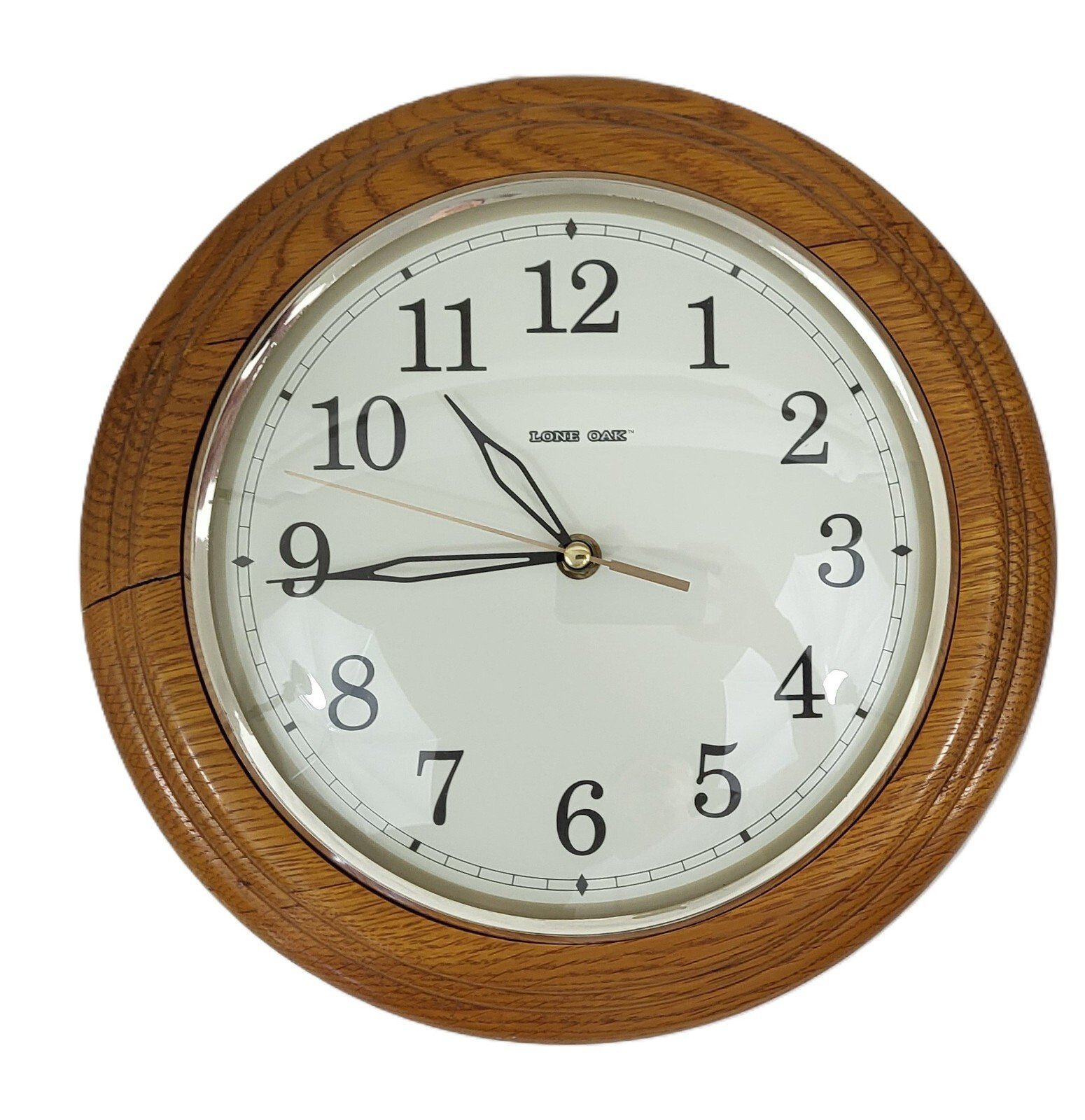 Solid Oak 12 Inch Wooden Round Frame Quartz Wall Clock ( works )