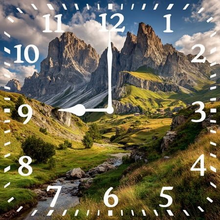 Soliyoahee Mountain Clock 10inch Square Wooden Bathroom Wall Clock Silent No Tick Battery Powered for Bathroom Living Room Kitchen Office (Style 3)