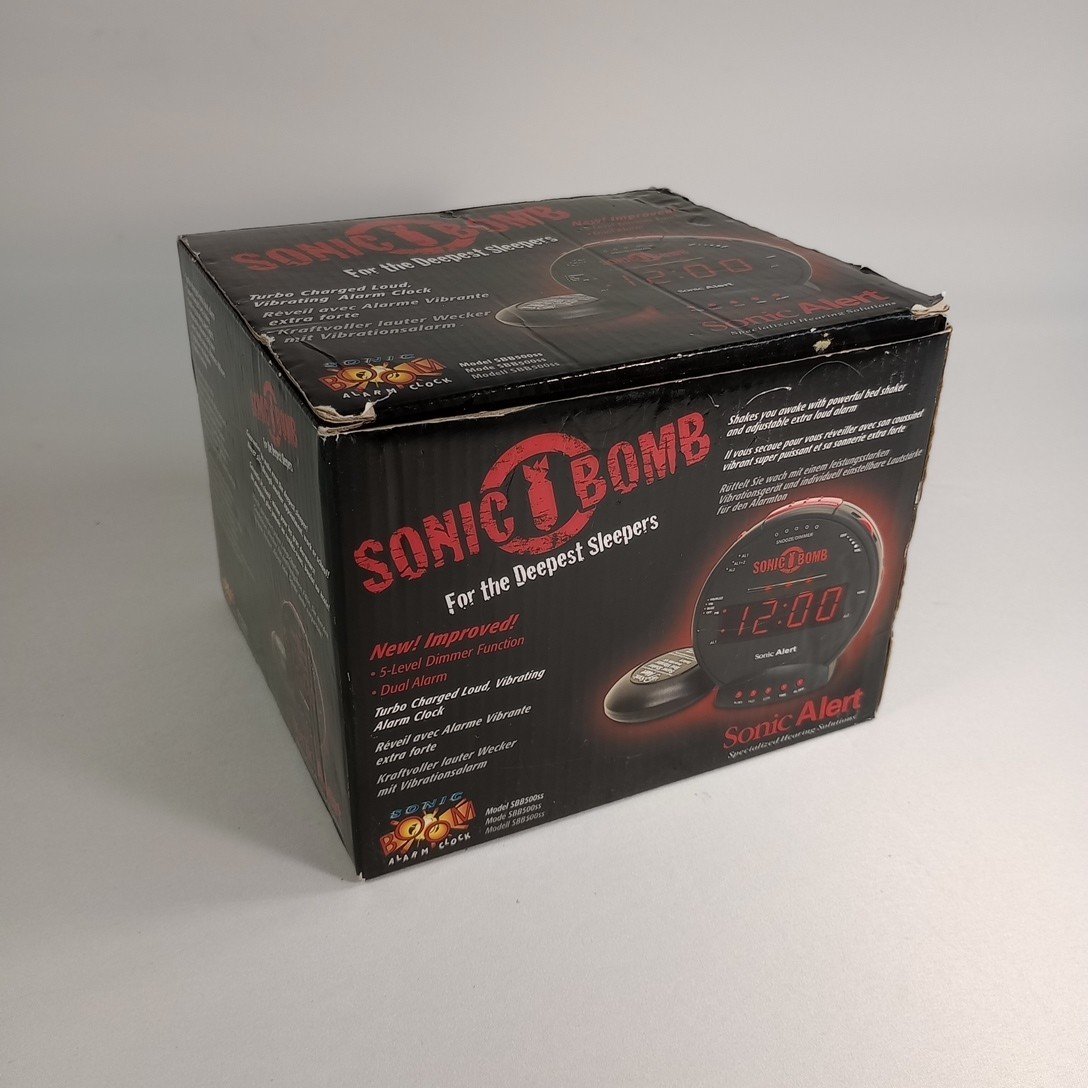 Sonic Alert Bomb Dual Extra Loud Alarm Clock SBB 500 SS with Bed Shaker Black