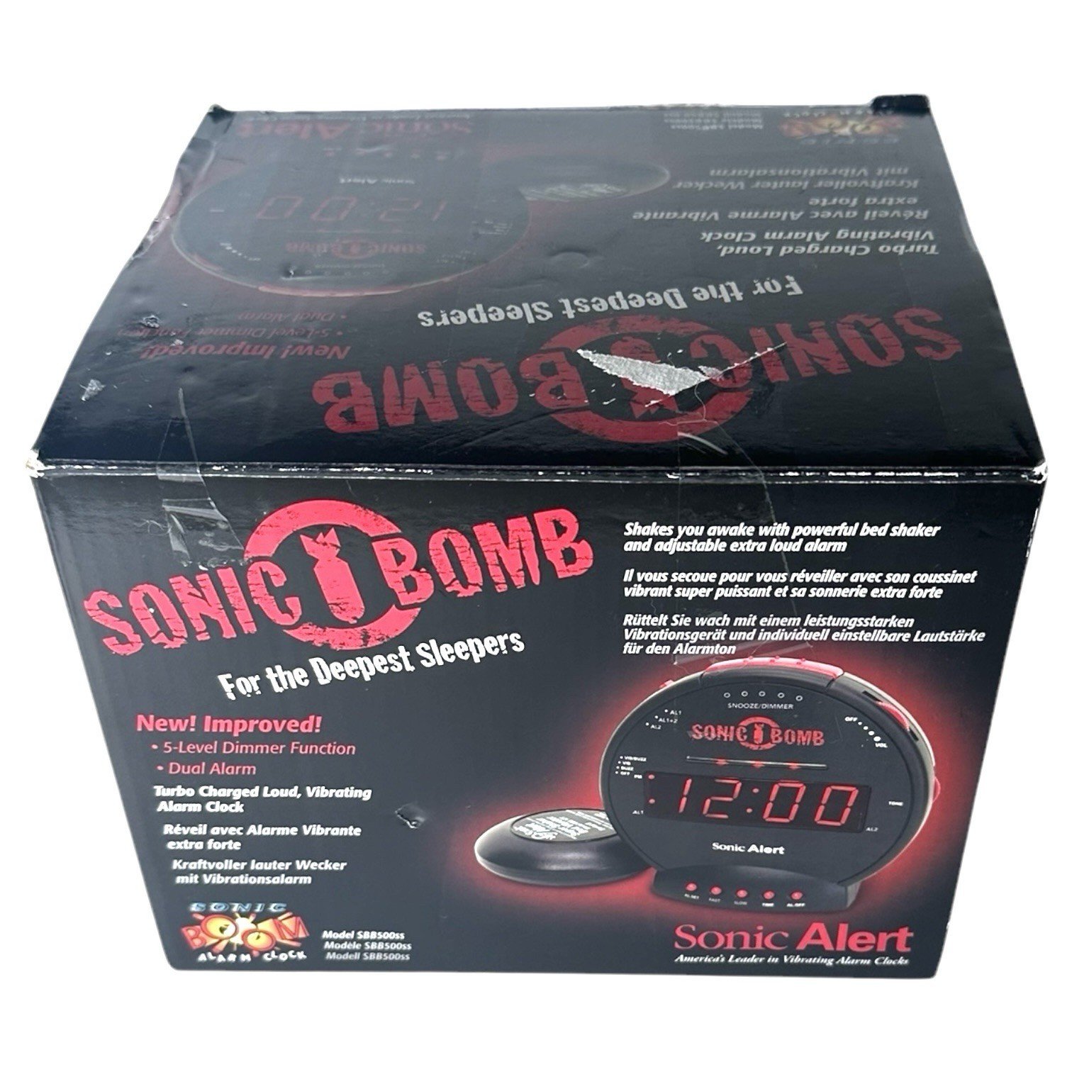 Sonic Alert Sonic Bomb SBB500ss Vibrating Alarm Clock | Black NEW NOB Open Box!
