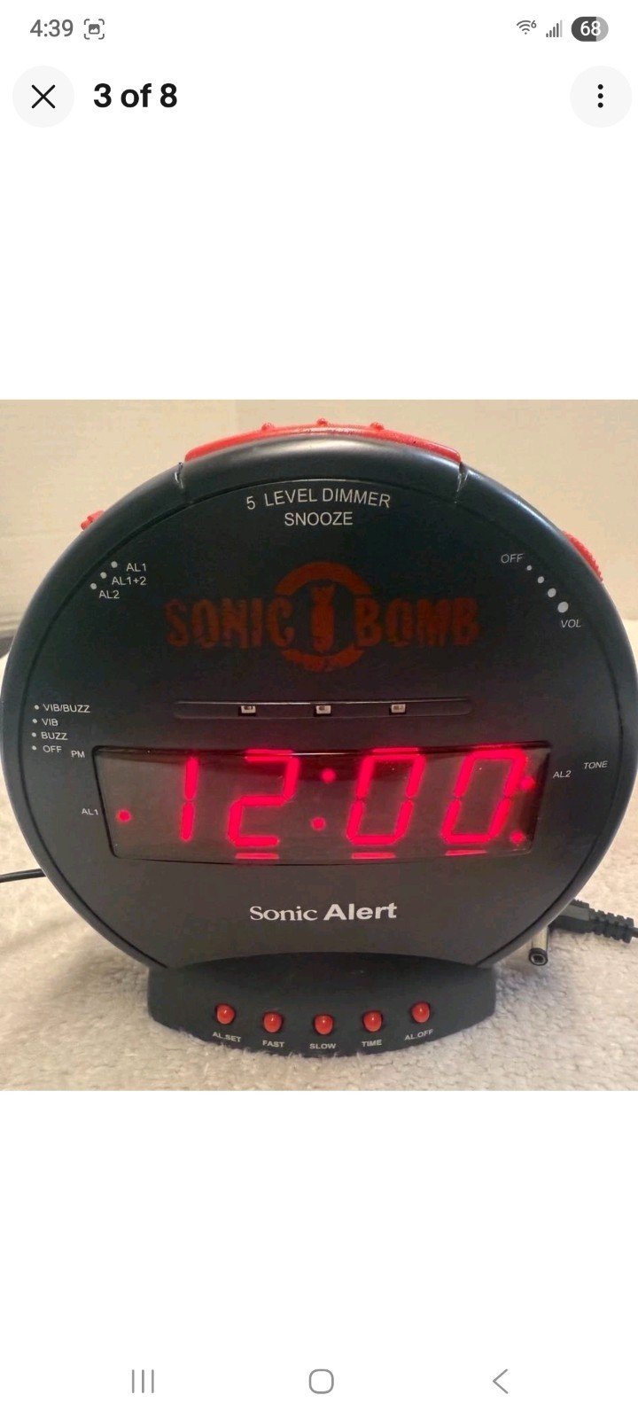 Sonic Bomb Dual Extra Loud Alarm Clock with Bed Shaker, Black | Sonic Alert V...