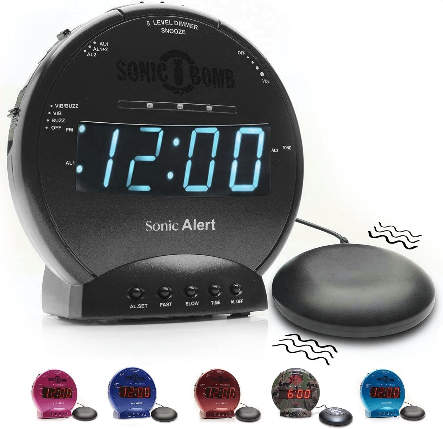 Sonic Bomb Dual EXTRA LOUD Alarm Clock with Bed Shaker Vibrate Sonic Alert Blue