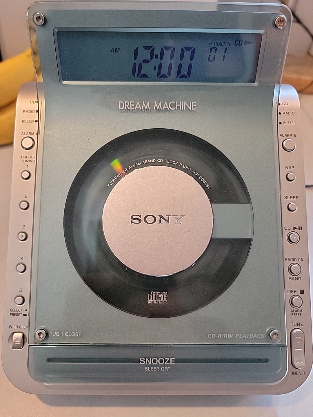 Sony Dream Machine ICF-CD855V Clock Radio CD Player TESTED WORKING Sounds Great