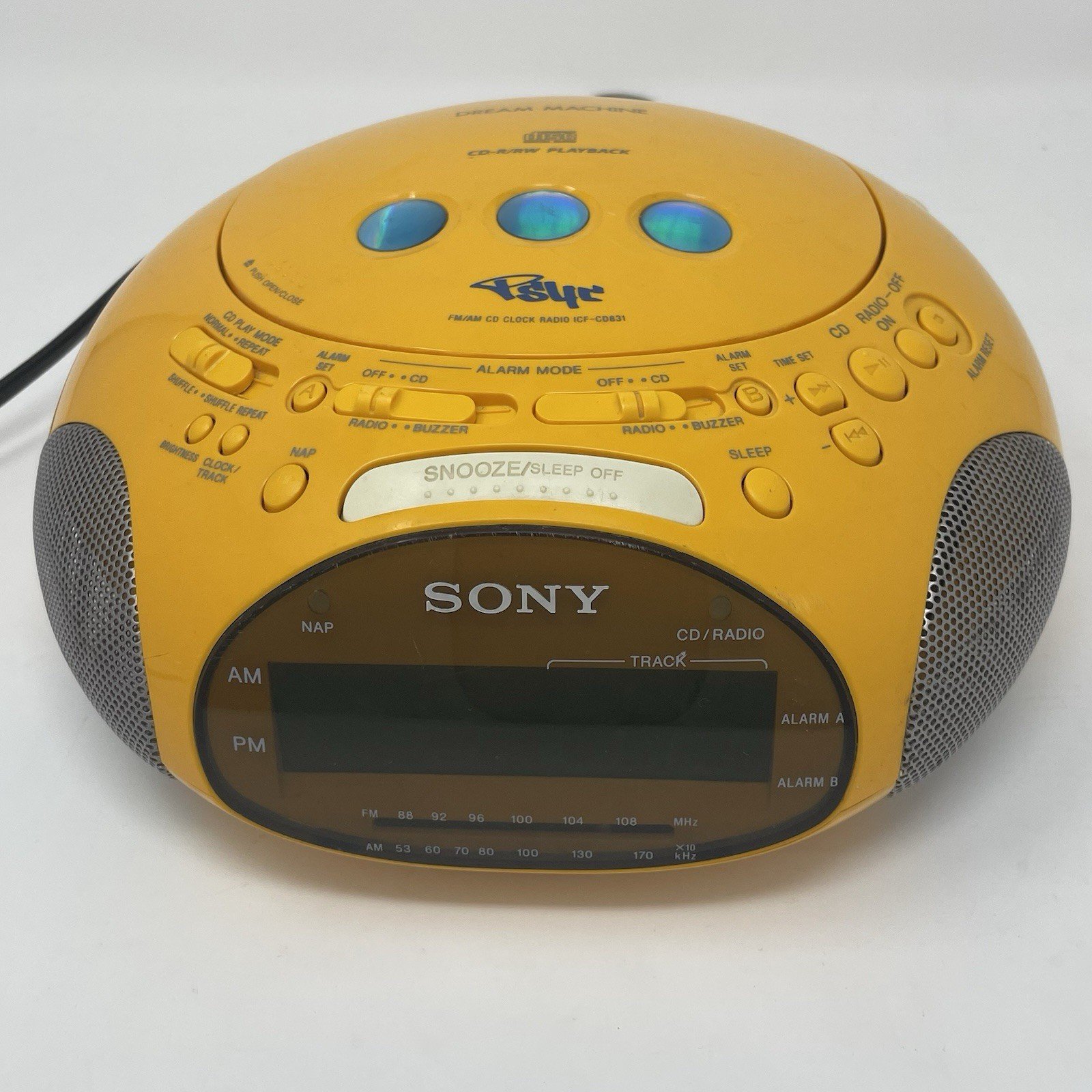 Sony Dream Machine Psyc ICF-CD831 Y2K CD R/RW Alarm Clock Radio Yellow WORKS VTG