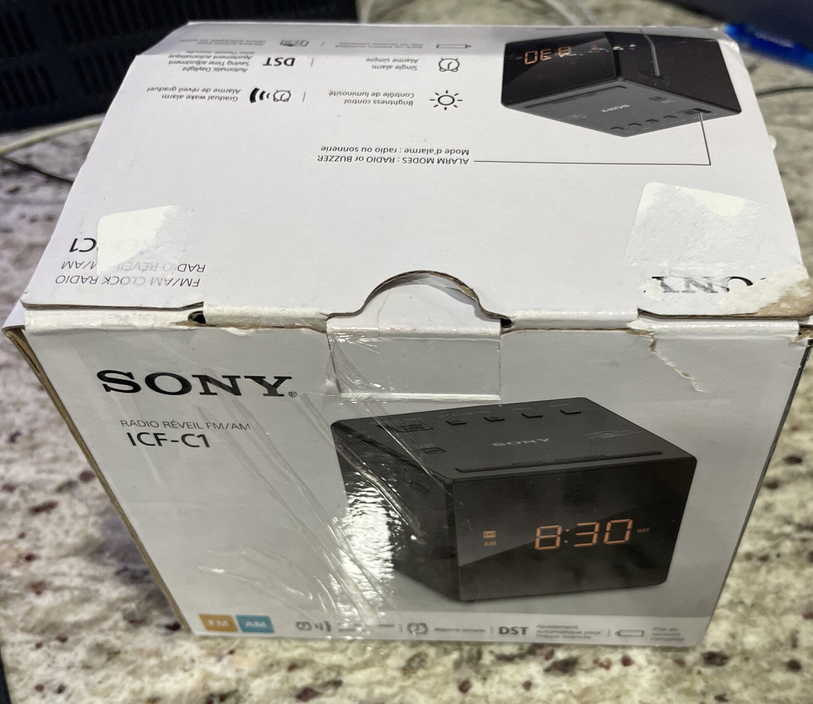 Sony ICF-C1 Desktop Alarm Clock AM FM Radio Black Automatic Set UP With Box