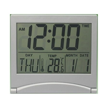 SOPOTUTU 1Pcs Mirror Alarm Clock Folding Silver ABS Home Life With Temperature Display