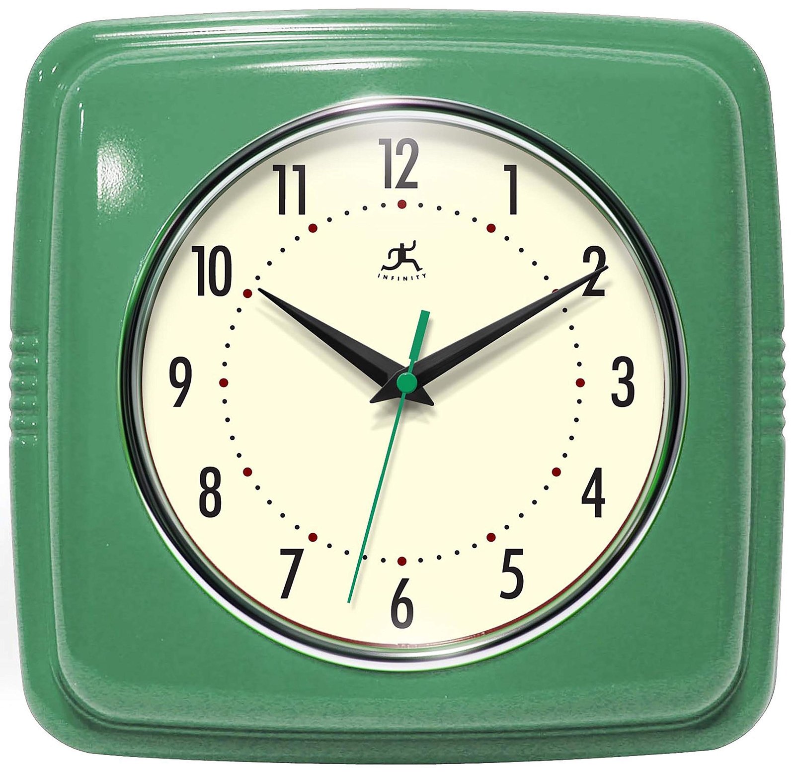 Square Silent Retro Wall Clock 9-Inch Mid Century Modern Kitchen Clock with ...