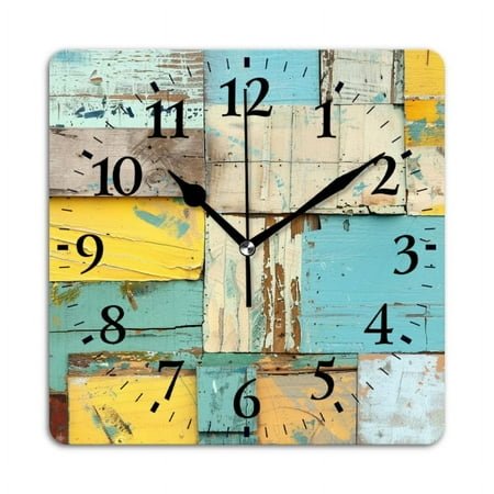 Square Wall Clock,Collage Of Rustic Wooden Planks In Various Shades And Shapes,Silent Non-Ticking Wall Clock Decor for Home Office Kitchen Living Room Bedroom(10inch)